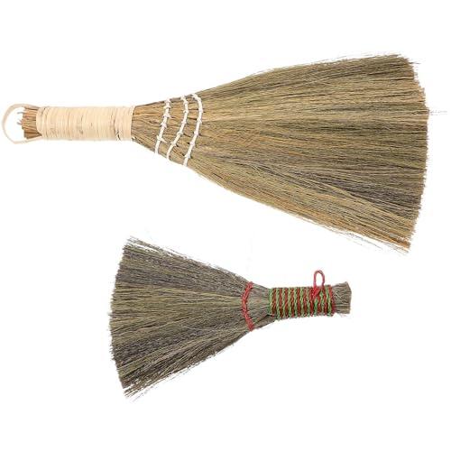Artibetter 2 Piezas Escoba de Limpieza para Escritorio Mango de Madera y Paja, Mini Cepillo Portátil Que No Daña Superficies, Adecuado para Hogar y Áreas Difíciles de Alcanzar