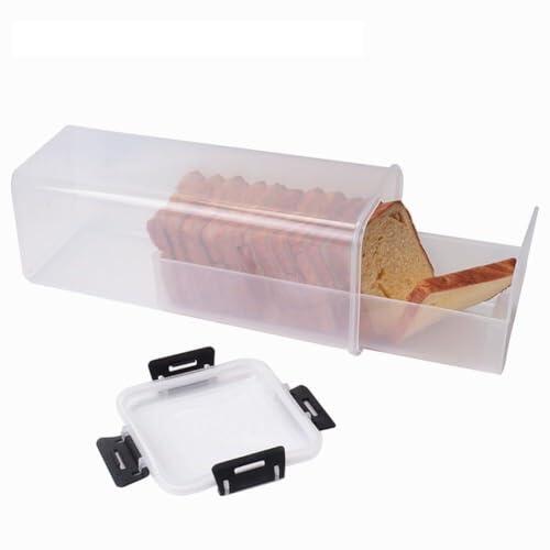 Kivivaka Panera de plástico blanco y negro con tapa hermética, contenedor de almacenamiento sellado de 4.1-5 litros, encimera de cocina, tostadas, sándwich B
