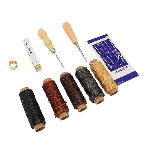 Tbest Kit de Costura de Cuero de 16 Piezas, Herramientas Profesionales de Reparación de Cuero para Manualidades, Agujas, Estuche Portátil, Suministros de Peletería para Carteras, Bolsos, Ropa