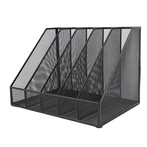 Ausla Archivador de Escritorio, Estante para Archivos de Escritorio de Malla de Hierro con 5 Secciones, Almacenamiento Vertical Abierto para Archivos, Libros, Portátiles, Soporte de Almacenamiento