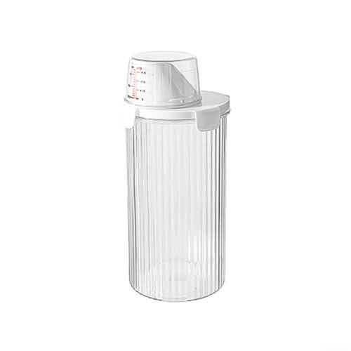Dispensador de cereales de plástico con boquilla ergonómica para vertido, tapa de taza medidora y cierre de pestillo para granos de harina de arroz y comida para mascotas (mediano)