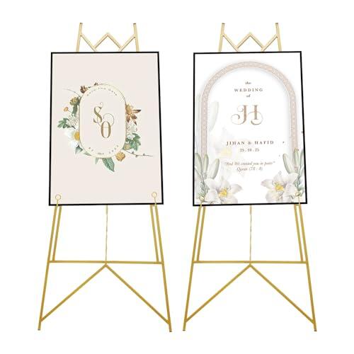 Caballete de boda 90 x 48 cm, 2 unidades, señal de bienvenida para boda con longitud de cadena ajustable, 4 agujeros ajustables, inclinación ajustable, soporte de lienzo, panel de recepción para