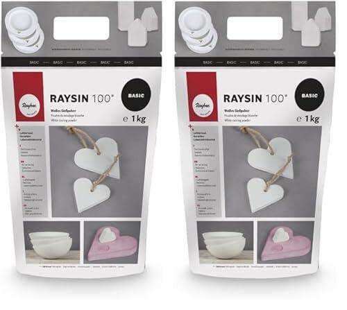 Rayher 3410302 Raysin 100 Polvo para moldear, 1kg, Blanco, sin Olor, Secado al Aire Libre (Paquete de 2)