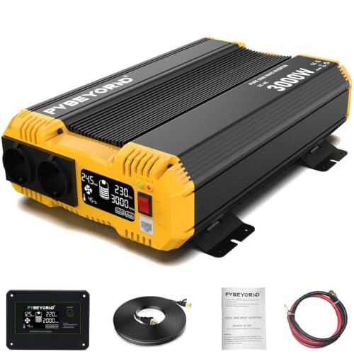 PVBEYORND Inversor 24V 220V/230V Onda Pura 3000W/6000W Inversor Onda Pura | Con función de control remoto apto para sistemas de alimentación independientes de la red, autocaravanas y viajes de acampada