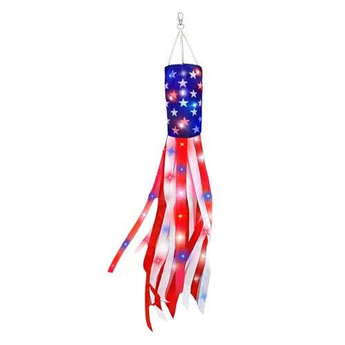 Calcetines de viento de 250 aniversario con luz LED para colgar, decoraciones reutilizables del 4 de julio, Día de la Independencia, Día de los Caídos, para decoración de patio al aire libre
