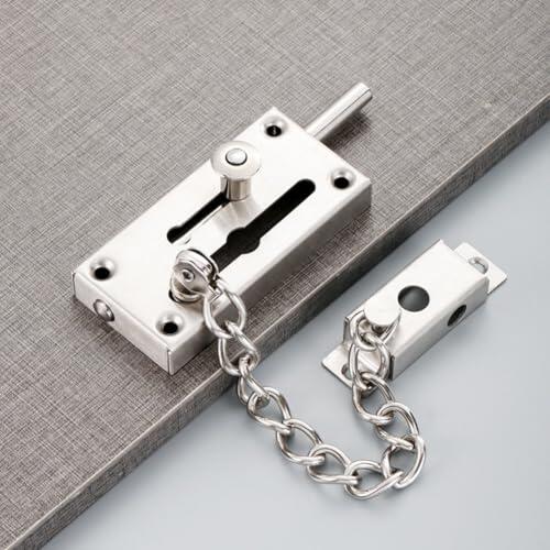 Auratrove Cadena de puerta resistente con cerradura, cierre de seguridad de acero inoxidable para entrada delantera, apartamento y hotel, color plateado