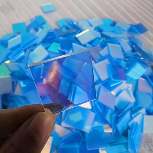 Cuadrados acrílicos holográficos arco iris, hojas acrílicas iridiscentes de doble cara para manualidades, arte de mosaico, proyectos de luz y sombra, arte de pared de espejo (50pcs)