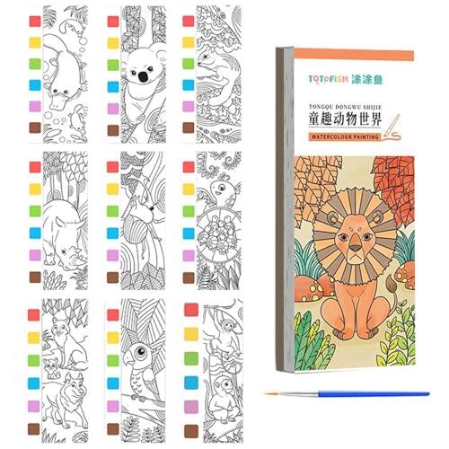 Kit de libro de pintura de acuarela: páginas portátiles de bloc de pintura de bolsillo, juego creativo de actividades artísticas para colorear para niños, cuaderno de bocetos con pincel de c