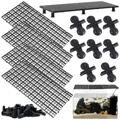 Seutmrou 4 Piezas Separador para Acuario con 8 Clips de Ventosas y 24 Soportes, 30x15cm Divisor de Acuario Separe Diferentes Peces para Filtración DIY y Protección del Fondo en Aquascaping (Negro)