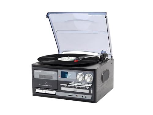 Tocadiscos de vinilo Bluetooth 5.0, 10 W, multifunción, 10 W, RMS, CD, casete, FM, grabación USB/SD, color negro