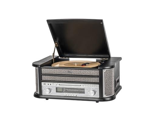 Platino Vinilo Bluetooth 5.0 - Tocadiscos Multifunción 5W RMS, CD, Cassette, FM, Grabación USB