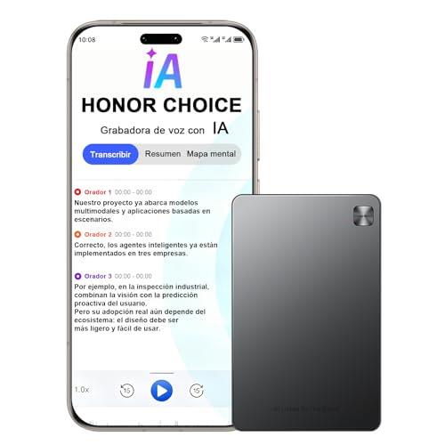 HONOR Choice AI Note Grabadora de Voz, 600 Min/Mes de Transcripción Gratuita, Dictáfono Digital con Resúmenes IA y Mapas Mentales, 130+ Idiomas, Tarjeta Magnética Fina, para Reuniones y Llamadas