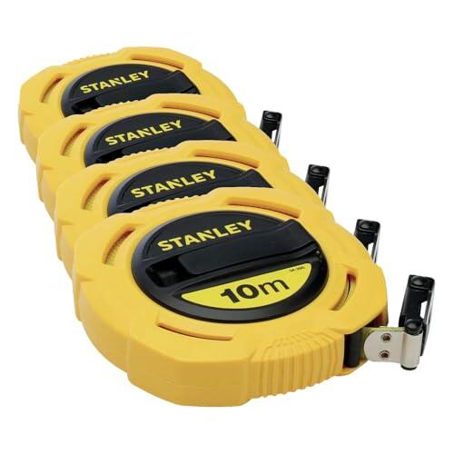 STANLEY Flexómetro, Resistente cinta de fibra de vidrio de 10m x 12,7 mm, precisión, alimentación manual, para construcción y proyectos de bricolaje, 0-34-295 (Paquete de 4)