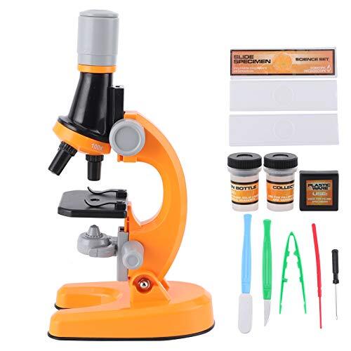Jelquix Microscopio 40X 1200X para Niños, Imágenes ópticas Profesionales con Luz LED, Microscopio Biológico Plástico de Alta Definición, Cultivar Habilidades Prácticas para Niños (Orange)