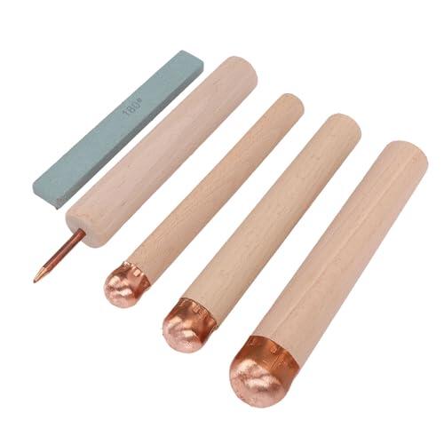 Jiawu Herramientas para Tallar Pedernal, Kit Ergonómico de Artesanía de Obsidiana, Kit de Tallar Pedernal con 1 Escama a Presión, 3 Boppers de Cobre, Piedra de Afilar y Bolsa de Transporte de Cuero