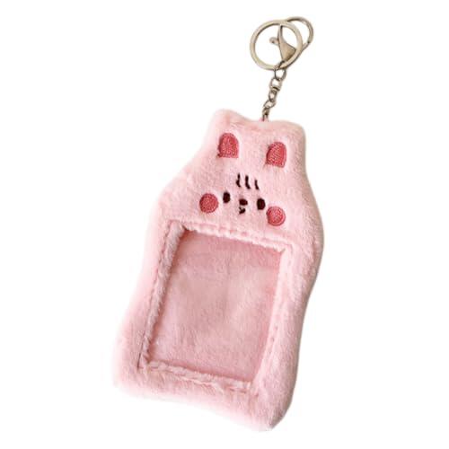 Titular de la foto de la felpa de conejo lindo, titular de la tarjeta de identificación con llavero, funda protectora para fotocards, tarjeta bancaria, decoración para mochila, regalo para niñas y