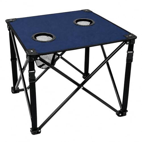 TIENDA EURASIA – Mesa Plegable de Camping con Posavasos Doble | Tela Oxford 600D Impermeable | Patas Antideslizantes | Soporta hasta 100 kg | Incluye Bolsa de Transporte (Azul)