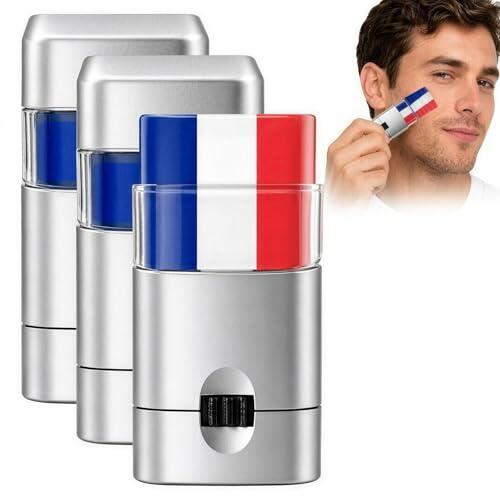 Pintacaras Bandera de Francia,3 colores pinturas cara para niños,Palitos de Crayón Rayados Azul, blanco, rojo para Adultos para Copa del Mundo,Fiesta Carnaval,Halloween
