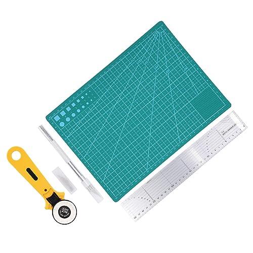 Vistreck Kit de Herramientas para Manualidades de Costura, 5 uds., con Regla, Tapete Corte, Cortador Giratorio y Cuchillo Trinchar para Proyectos Tela y Cuero