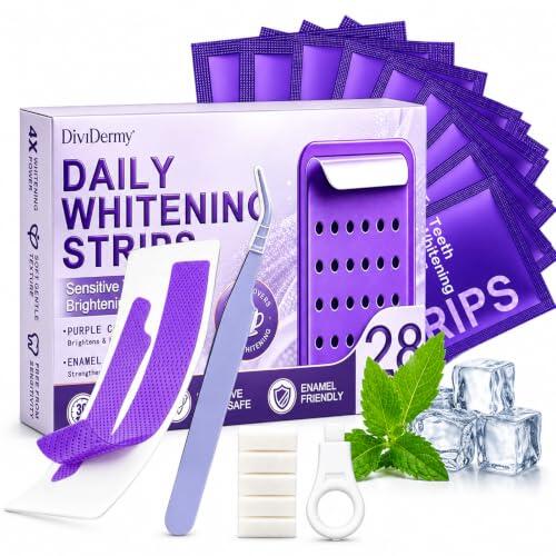 Tiras Blanqueadoras Dientes Moradas, Kit Blanqueador Dental Profesiona | 14 Pairs (28 Patches) NeutralizacióN InstantáNea Del Color, Elimina Manchas Profundas, Amarillo E Ilumina La Sonrisa