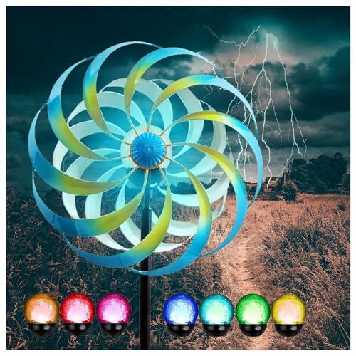 Luz solar para molino de viento, molinos de viento, LED de color que cambia con energía solar, bola de vidrio solar