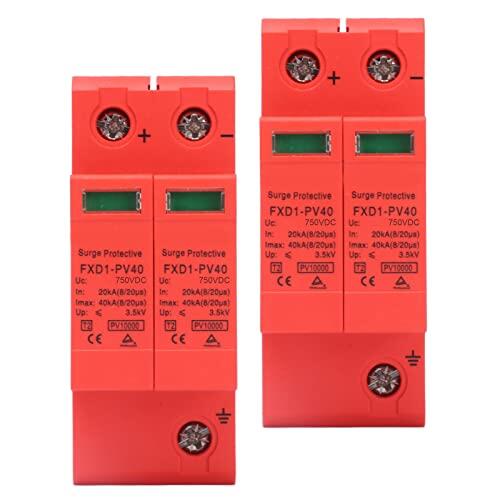 YUYTE Protector de Sobretensiones DC [Actualización 2024] Dispositivos de Protección SPD 2P Pararrayos Fotovoltaicos DC 40kA | Fácil Instalación de Rieles y Material Ignífugo (750V)