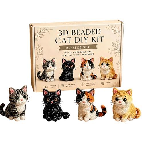 Mini Kit DIY De Animales Con Cuentas 3D - Gato 3D Adorable Para Principiantes,Kit Manualidades Animales Hechos A Mano | Para Escritorio, Estantería, Clase Arte, Oficina Y Hogar