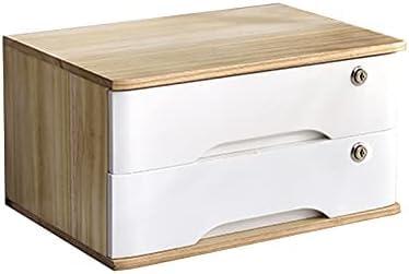 Caja de almacenamiento de escritorio con cajones con cerradura, organizador de archivos de madera para suministros de oficina, archivador plano de 2 cajones, organizador de recibos A4/para el hogar y