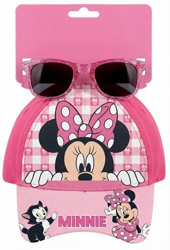Clondo Juego de gorro con visera y gafas de sol para niños (3-8 años) | Kit de verano personajes oficiales | Gorra 100% algodón y gafas protección UV | Idea regalo, Minnie., 53