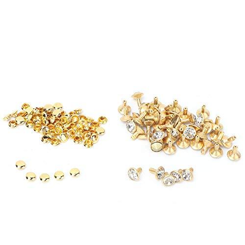 Dilwe Remache de Cristal, 50 Remaches Decorativos de Diamantes de Imitación de 8 Mm, Medio Cobre y Cristal para Ropa, Zapatos de Cuero, Bolsos, Cinturones, Sombreros, Abrigos, Reparación de Prendas