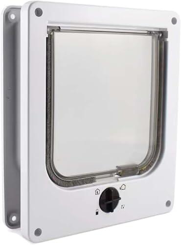 MiniGlypture Solapa para gatos, puerta para mascotas con cerradura giratoria de 4 vías para perros y gatos pequeños (blanco, M)