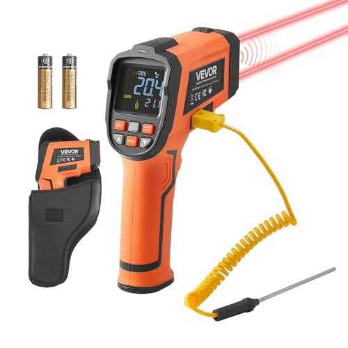 VEVOR Termómetro Infrarrojo con Sonda Tipo K, Modo Dual -30 a 1600 °C, Pistola Termómetro Láser Digital 50:1 con Emisividad de 0,10 a 1,0 para Cocina Industria Automoción (No Apto para Uso Humano)