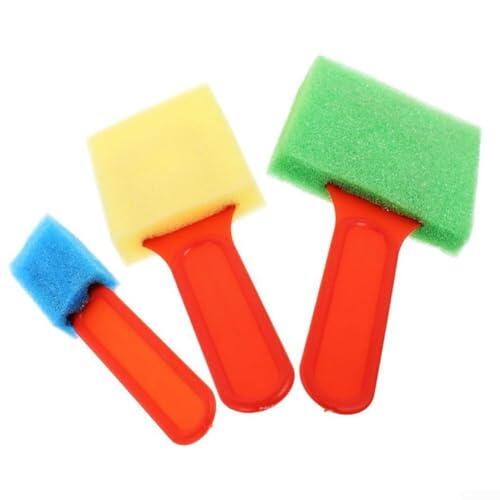 Kit de 3 pinceles de espuma para manualidades, pintura, pintura, acabados de poliuretano y trabajo de arte con mango de plástico, comodidad y control