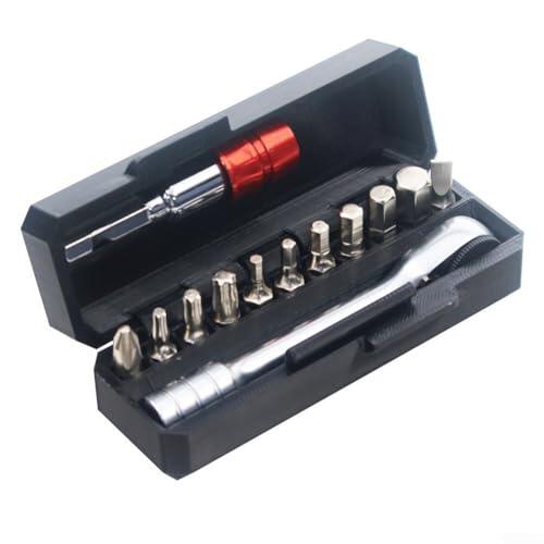 Kit de herramientas de reparación de bicicletas, juego de destornilladores de trinquete 13 en 1 con llaves hexagonales para mantenimiento de ciclismo de montaña de carretera, portátil