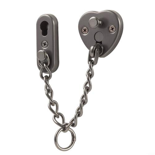 Nexbrill Cadena de puerta antirrobo, cerradura de seguridad sin taladro de acero inoxidable para el hogar, hotel, apartamento, pestillo de seguridad resistente, 10,5 x 5,3 cm (gris)