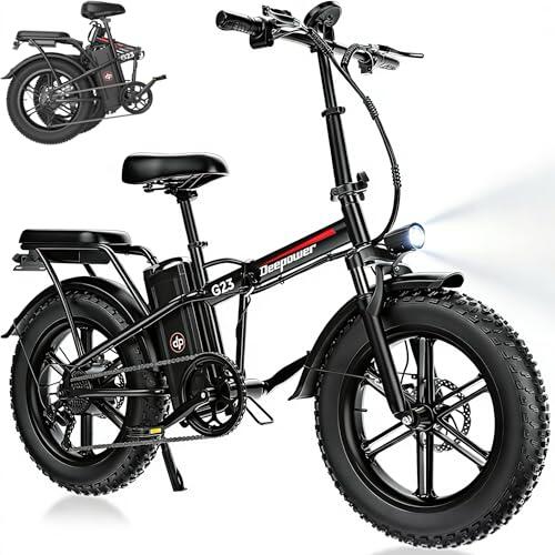 DEEPOWER G23 Bicicleta Eléctrica Plegable, Neumáticos Anchos 20" X 4, Batería Extraíble 17Ah/25Ah/35Ah, Autonomía 70-150 KM, 7 Velocidades, Pantalla LCD, Suspensión Completa (Negro Brillante)