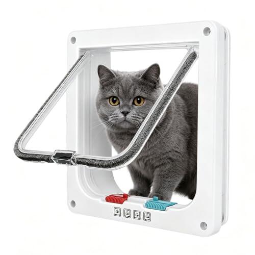 Puerta para Gato con Cierre Magnético de 4 Vías, Gatera, Blanco, M