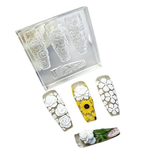 Flor 3D uñas arte molde de silicona, reutilizable transparente uñas talla plantilla DIY manicura escultura herramienta para suministros de Arte de uñas