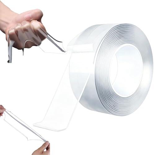 Naqqios Cinta De Dos Caras - Cinta Transparente De Doble Cara, Nano Transparente Extraíble Lavable | Cintass De Dos Caras Resistente Para Carteles, Imágenes, Alfombras, Manualidades, Marco De