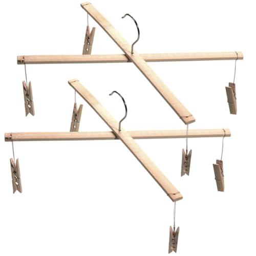 ROMISBABA Perchero de Bambú para Colgar Ropa Interior y Calcetines 4 Clips Resistentes, 2 Piezas Multifuncionales para Organizar y Secar Prendas Hogar