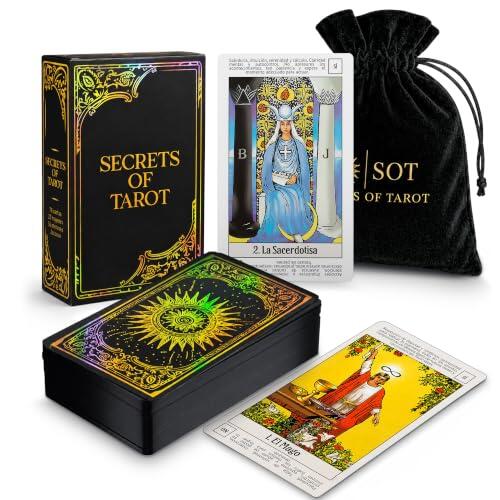 Cartas del Tarot de Rider Waite en Español con Guía Digital y Bolsa - Baraja de Tarot con Reverso Holográfico - Cartas del Tarot con Descripciones Educativas
