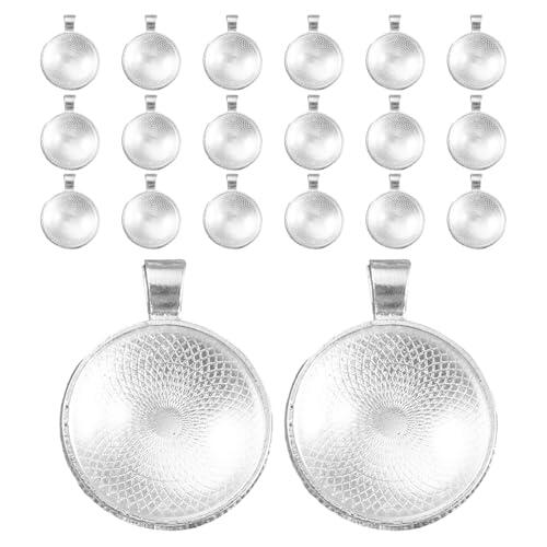 Kichvoe 25 Juegos Bandejas Redondas Diseño Plano con Vidrio Transparente para Colgantes Unidades para Fotos y Manualidades para Fabricación de Joyas