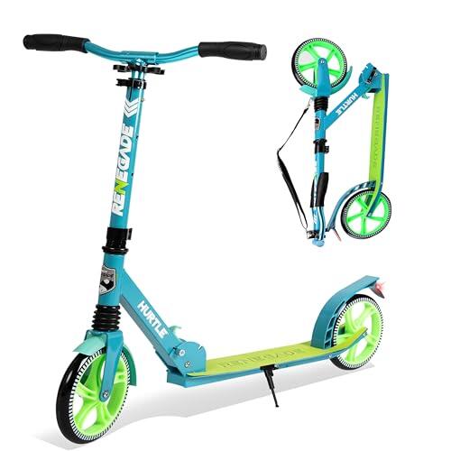 Hurtle Patinete de Ciudad con Ruedas XXL, Plegable hasta 100 kg, Altura Ajustable con Correa, Freno de Pedal y Soporte para Viajes Escolares, Ocio y Transporte Urbano, para niños, Adolescentes y