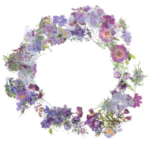 OFFIGAM 100 Pegatinas Estéticas para Álbumes de Recortes de Flores Púrpuras, Material Opp y Papel, Decorativas y Adhesivas para Scrapbooking y Manualidades DIY