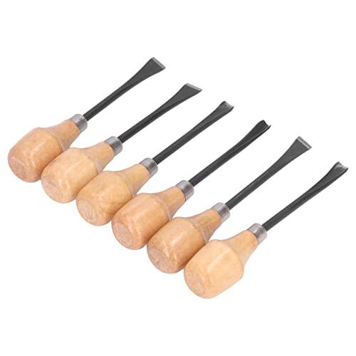 AUNMAS Juego de Cinceles para Tallar Madera, Juego de Cuchillos para Tallar Madera con de Haya, Kit de Herramientas Manuales con Hoja de Acero de 6 Piezas con Estuche Portátil con Agarre Ergonómico