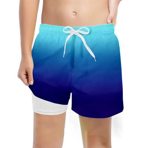 Bañador Niño con Forro, Bañador para niños de Secado Rápido Pantalones Cortos 2 en 1 de Compresión y Cintura Ajustable y Cordón Shorts Traje Antirozaduras Calzoncillos Natación de 5 a 16 años