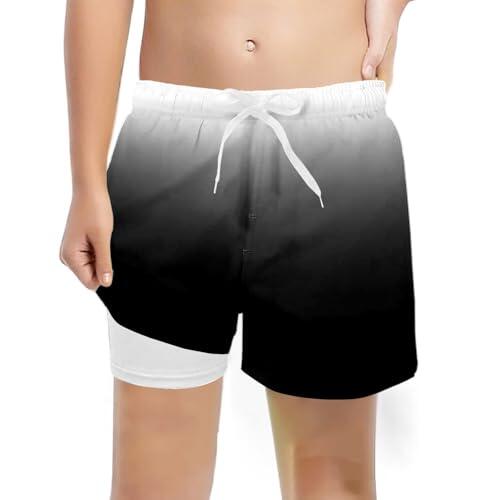 Bañador Niño con Forro, Bañador para niños de Secado Rápido Pantalones Cortos 2 en 1 de Compresión y Cintura Ajustable y Cordón Shorts Traje Antirozaduras Calzoncillos Natación de 5 a 16 años