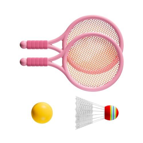 TUXCAXI Juego de Raquetas de bádminton y Tenis para niños. Maravilloso Juego Interactivo Que fomenta el Ejercicio Activo al Aire Libre y el Desarrollo de, Rosa, 23x39cm