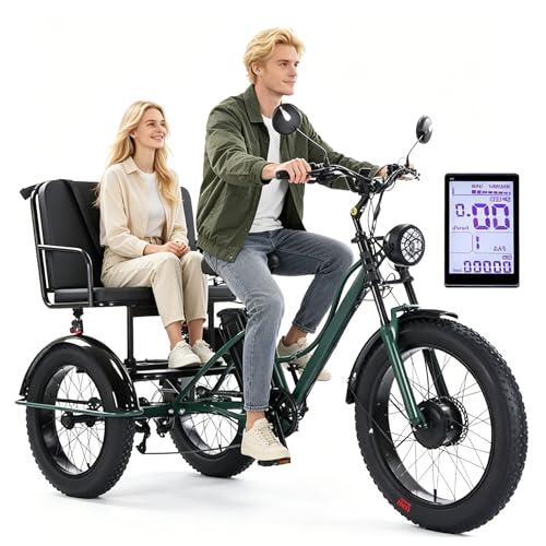 Triciclo Eléctrico De 24 Pulgadas Con Neumáticos Anchos Y Asiento Para Pasajero, 48 V/18 Ah Electric Tricycle, Carga MáXima: 150 Kg, Pantalla Lcd Y Faro Delantero, Para Ciudad Y MontañA. Green