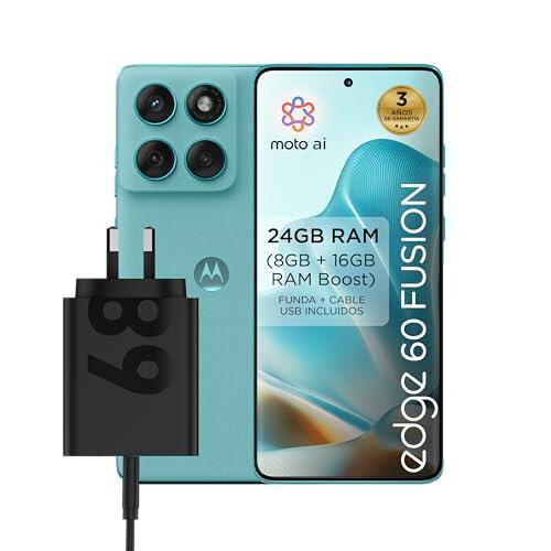 Motorola Edge 60 Fusion, Smartphone, 24GB (8GB+16GB RAM Boost)/256GB Amazonite, con Cargador Rápido 68W
